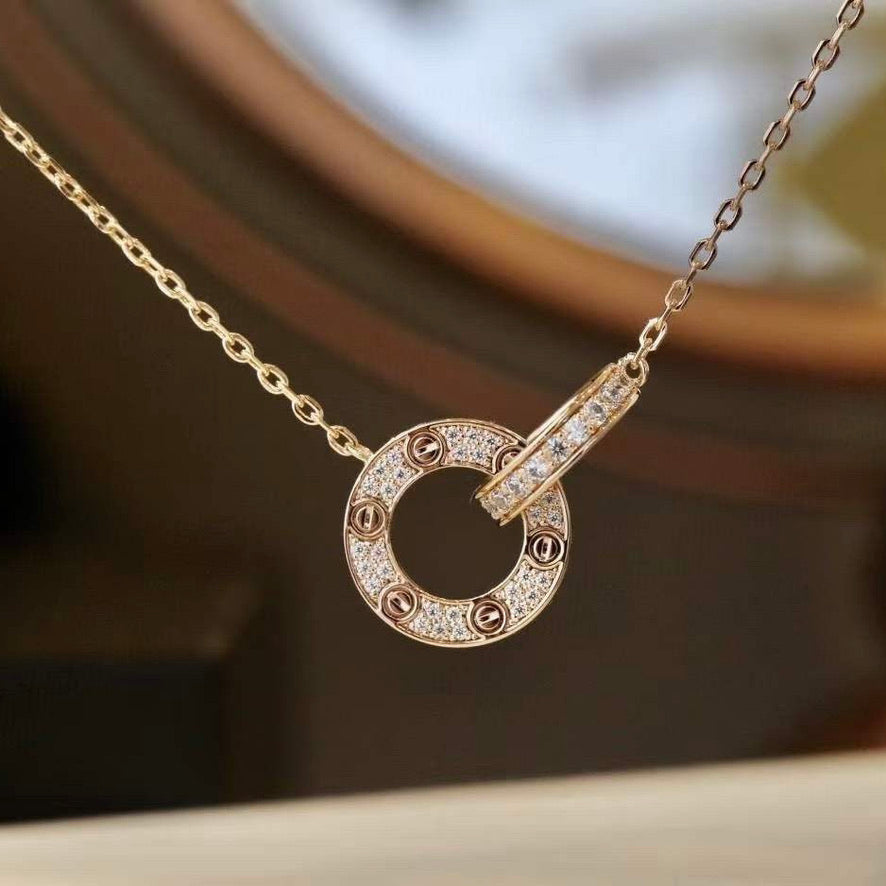 [Aurelle Style]LOVE 7.6MM NECKLACE ROSE GOLD AND SILVER  FULL DIAMOND