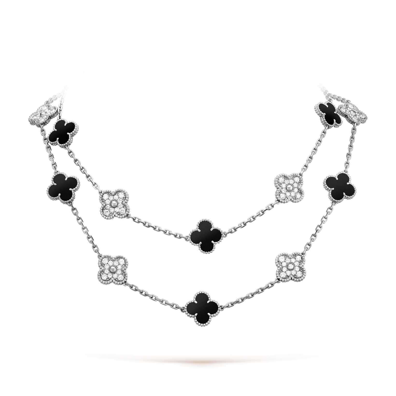 [Aurelle Style]CLOVER 20 MOTIFS ONYX DIAMOND SILVER