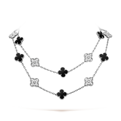 [Aurelle Style]CLOVER 20 MOTIFS ONYX DIAMOND SILVER