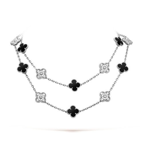 [Aurelle Style]CLOVER 20 MOTIFS ONYX DIAMOND SILVER