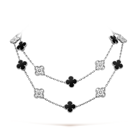 [Aurelle Style]CLOVER 20 MOTIFS ONYX DIAMOND SILVER