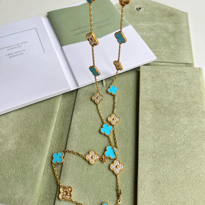 [Aurelle Style]CLOVER 20 MOTIFS TURQUOISE DIAMOND NECKLACE