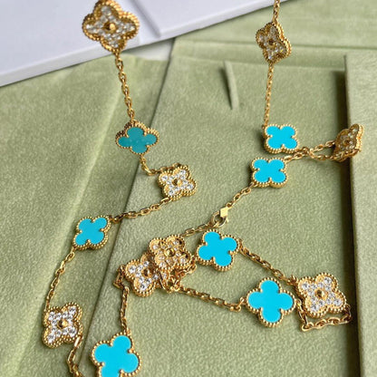 [Aurelle Style]CLOVER 20 MOTIFS TURQUOISE DIAMOND NECKLACE