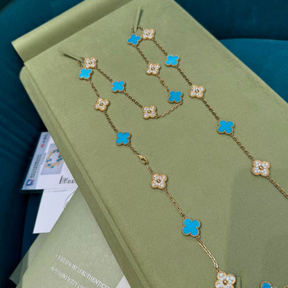 [Aurelle Style]CLOVER 20 MOTIFS TURQUOISE DIAMOND NECKLACE
