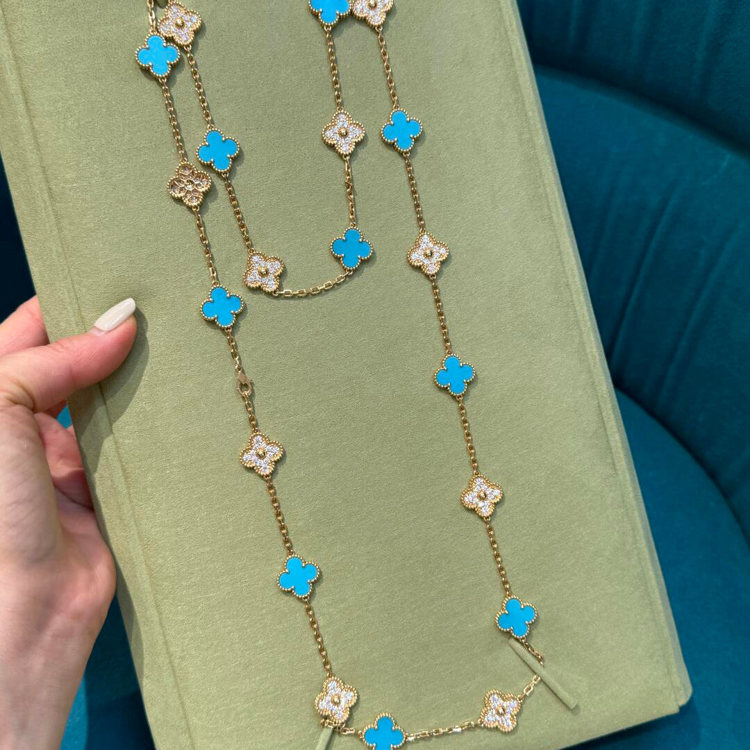 [Aurelle Style]CLOVER 20 MOTIFS TURQUOISE DIAMOND NECKLACE