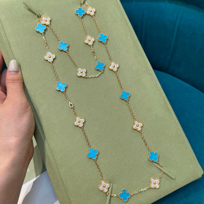 [Aurelle Style]CLOVER 20 MOTIFS TURQUOISE DIAMOND NECKLACE