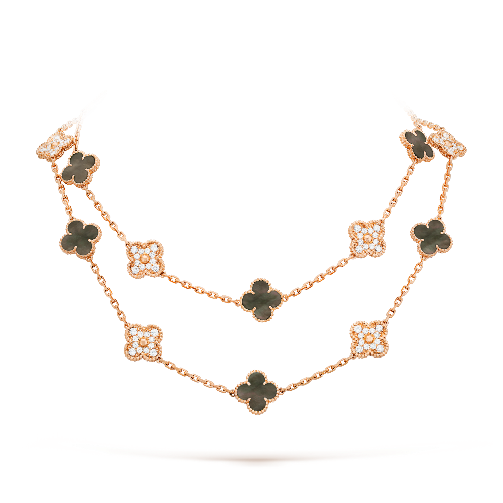 [Aurelle Style]CLOVER 20 MOTIFS DARK MOP DIAMOND  NECKLACE