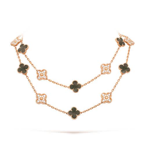 [Aurelle Style]CLOVER 20 MOTIFS DARK MOP DIAMOND  NECKLACE
