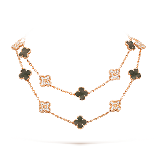 [Aurelle Style]CLOVER 20 MOTIFS DARK MOP DIAMOND  NECKLACE