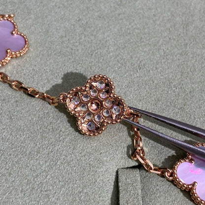 [Aurelle Style]CLOVER 10 MOTIFS DIAMOND PINK MOP NECKLACE