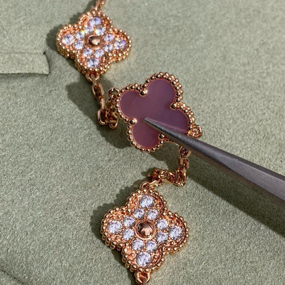 [Aurelle Style]CLOVER 10 MOTIFS DIAMOND PINK MOP NECKLACE