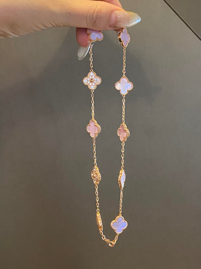 [Aurelle Style]CLOVER 10 MOTIFS DIAMOND PINK MOP NECKLACE