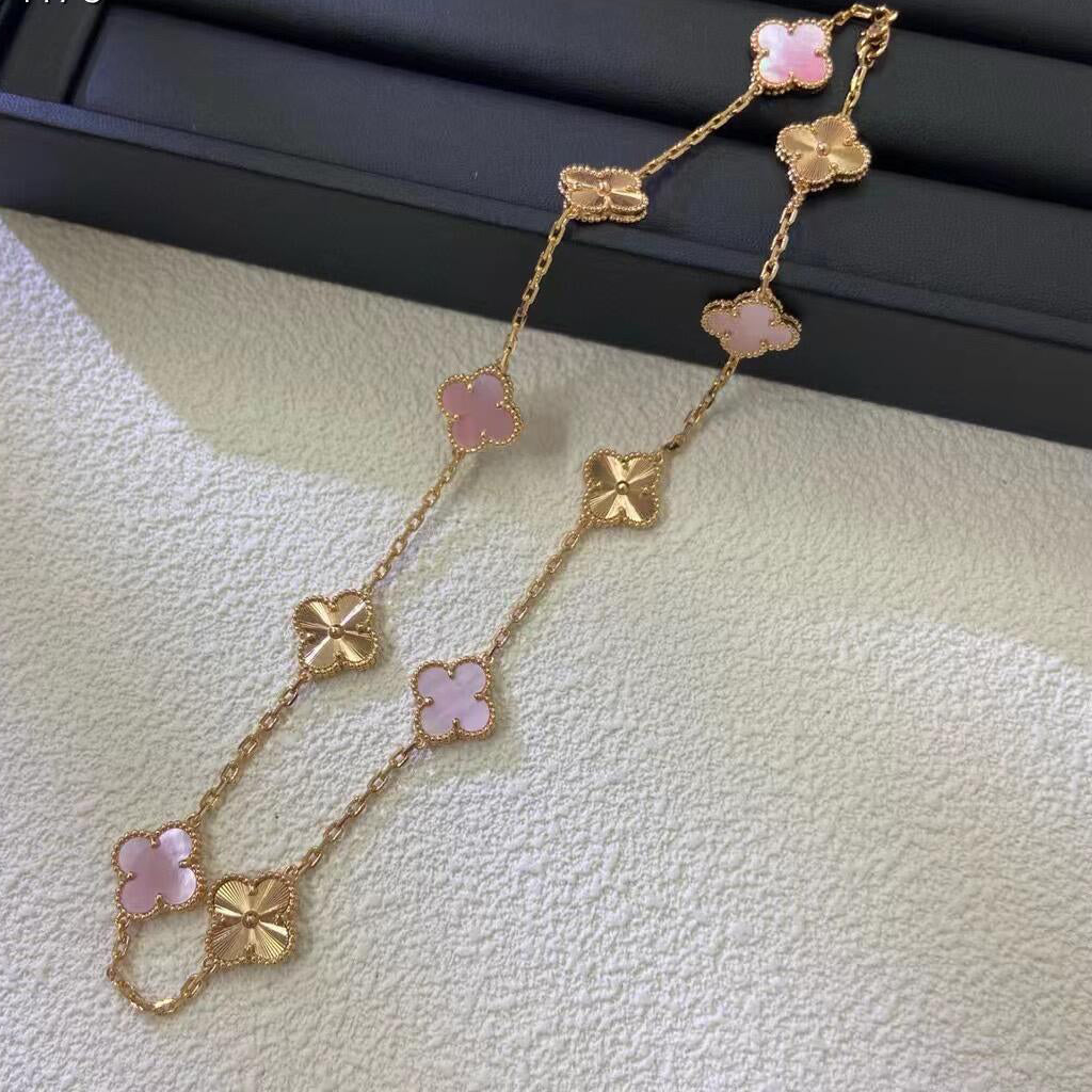 [Aurelle Style]CLOVER 10 MOTIFS  LASER PINK MOP NECKLACE