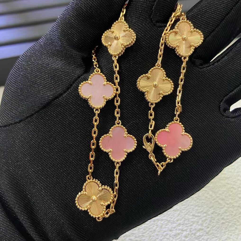 [Aurelle Style]CLOVER 10 MOTIFS  LASER PINK MOP NECKLACE