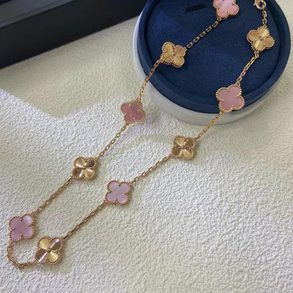 [Aurelle Style]CLOVER 10 MOTIFS  LASER PINK MOP NECKLACE