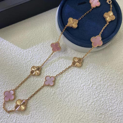 [Aurelle Style]CLOVER 10 MOTIFS  LASER PINK MOP NECKLACE