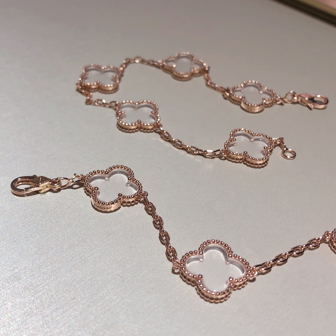 [Aurelle Style]CLOVER 5 MOTIF ROCK CRYSTAL BRACELET