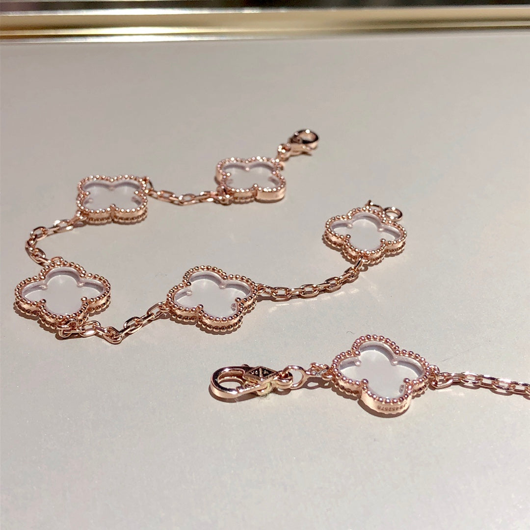 [Aurelle Style]CLOVER 5 MOTIF ROCK CRYSTAL BRACELET