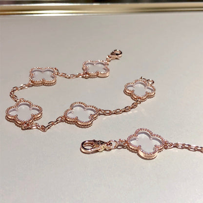 [Aurelle Style]CLOVER 5 MOTIF ROCK CRYSTAL BRACELET