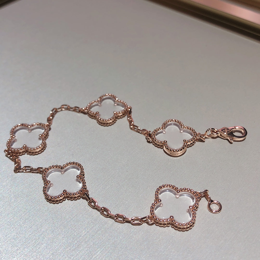 [Aurelle Style]CLOVER 5 MOTIF ROCK CRYSTAL BRACELET
