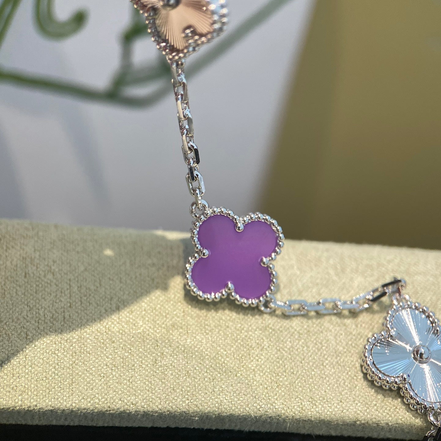 [Aurelle Style]CLOVER  5 MOTIFS  PURPLE VIOLET BRACELET SILVER