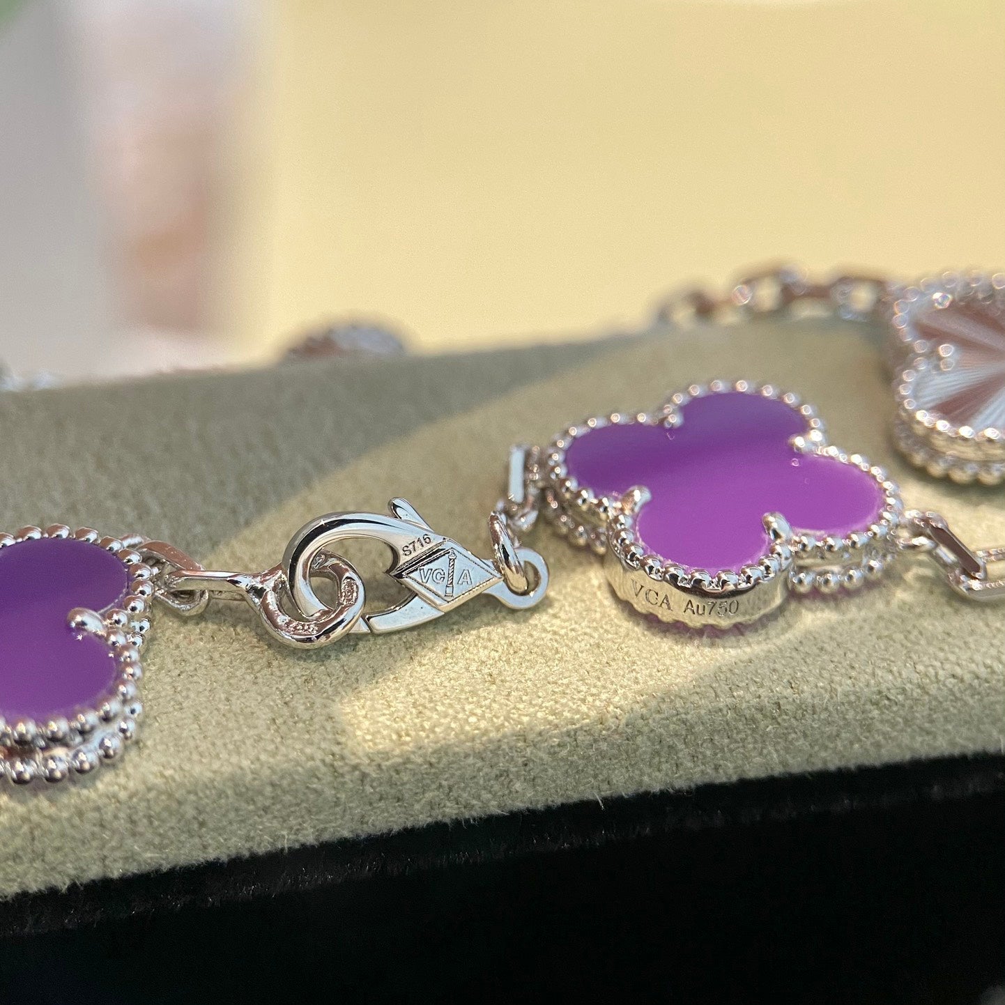 [Aurelle Style]CLOVER  5 MOTIFS  PURPLE VIOLET BRACELET SILVER