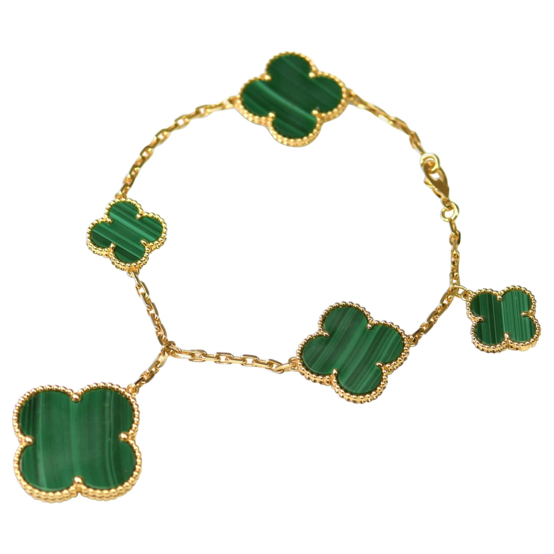 [Aurelle Style]MAGIC CLOVER MALACHITE GOLD BRACELET 5 MOTIFS