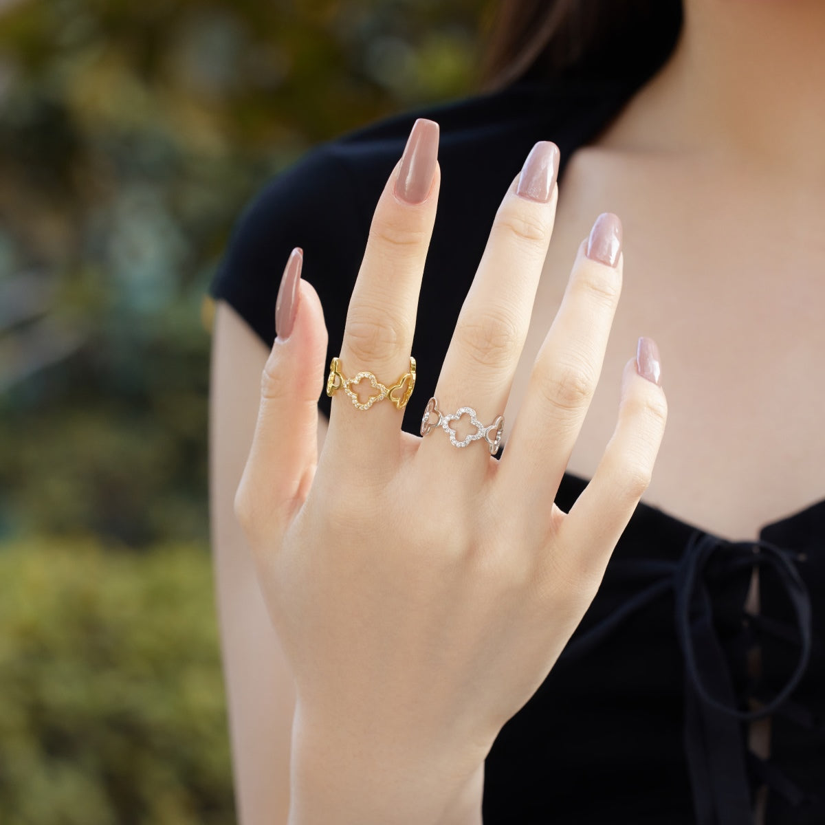 [Aurelle Style]Hollow Design Four-Leaf Clover Flower Shape Ring
