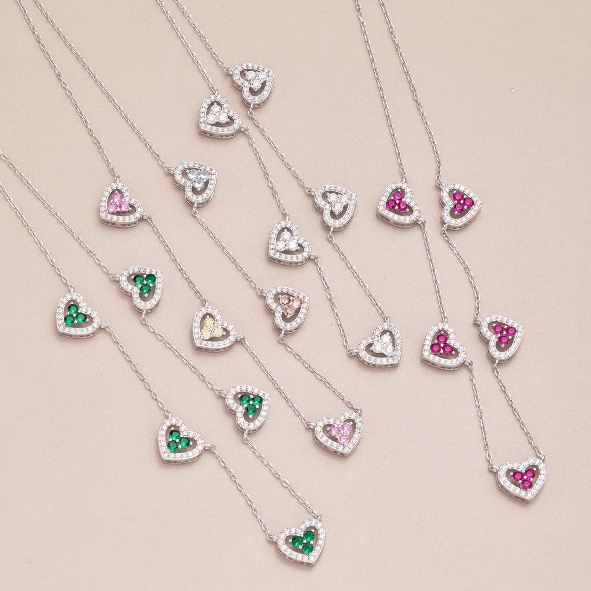 [Aurelle Style]Sparkling Five Heart Necklace