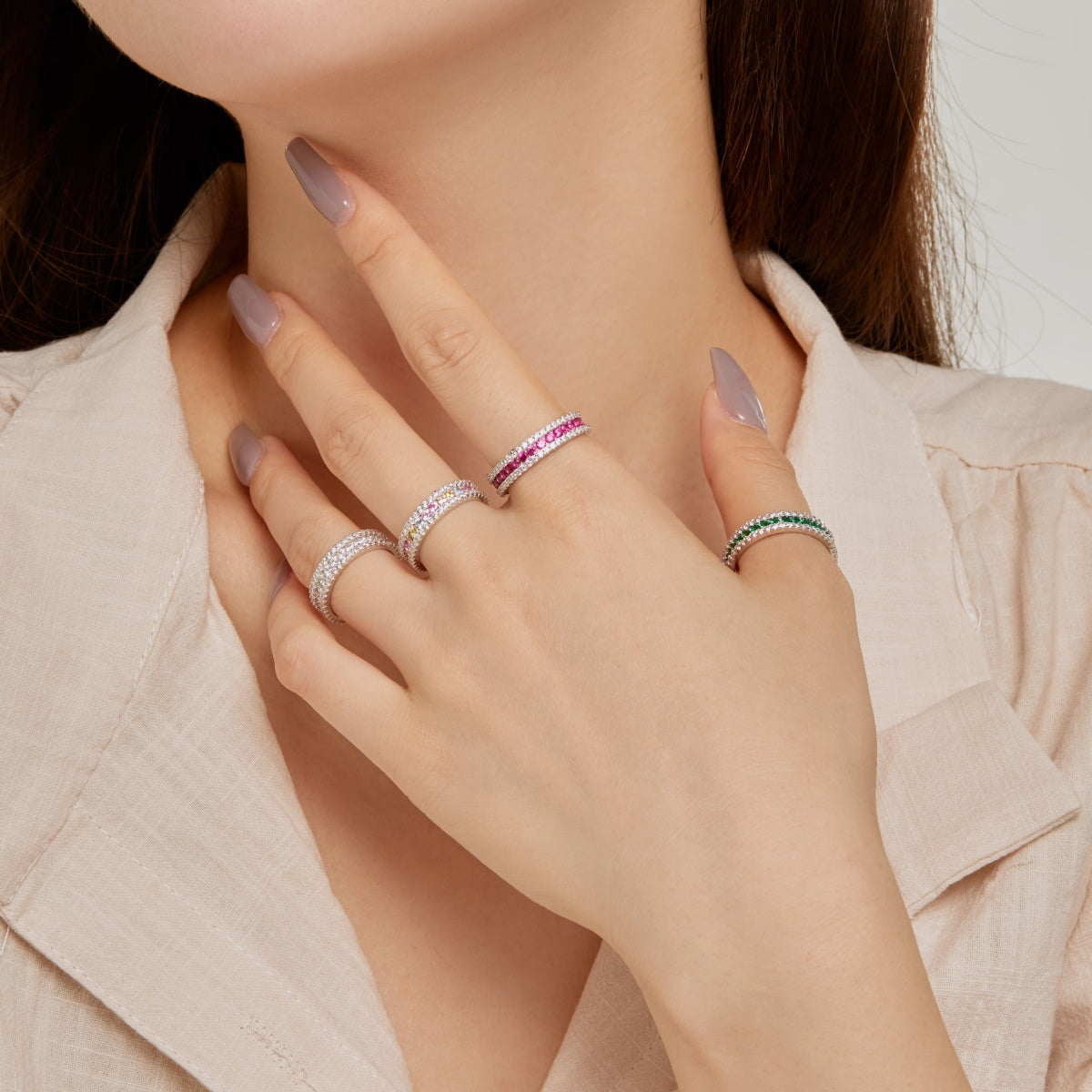 [Aurelle Style]Delicate Colorful Round Cut Daily Ring