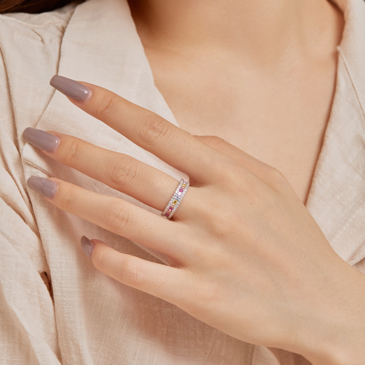 [Aurelle Style]Delicate Colorful Round Cut Daily Ring