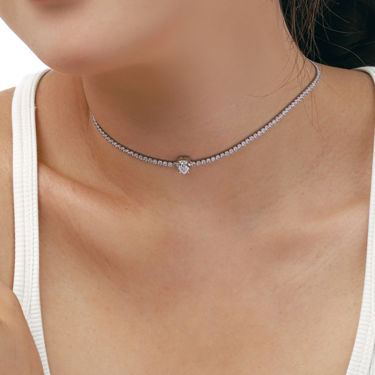 [Aurelle Style]1.0 carat Unique Pear Cut Tennis Necklace