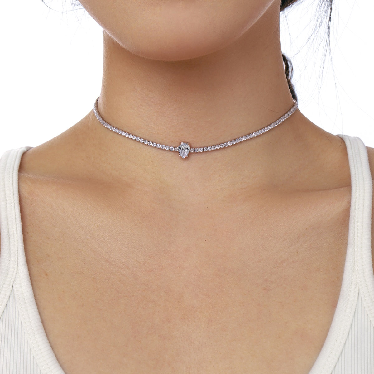 [Aurelle Style]1.0 carat Unique Pear Cut Tennis Necklace