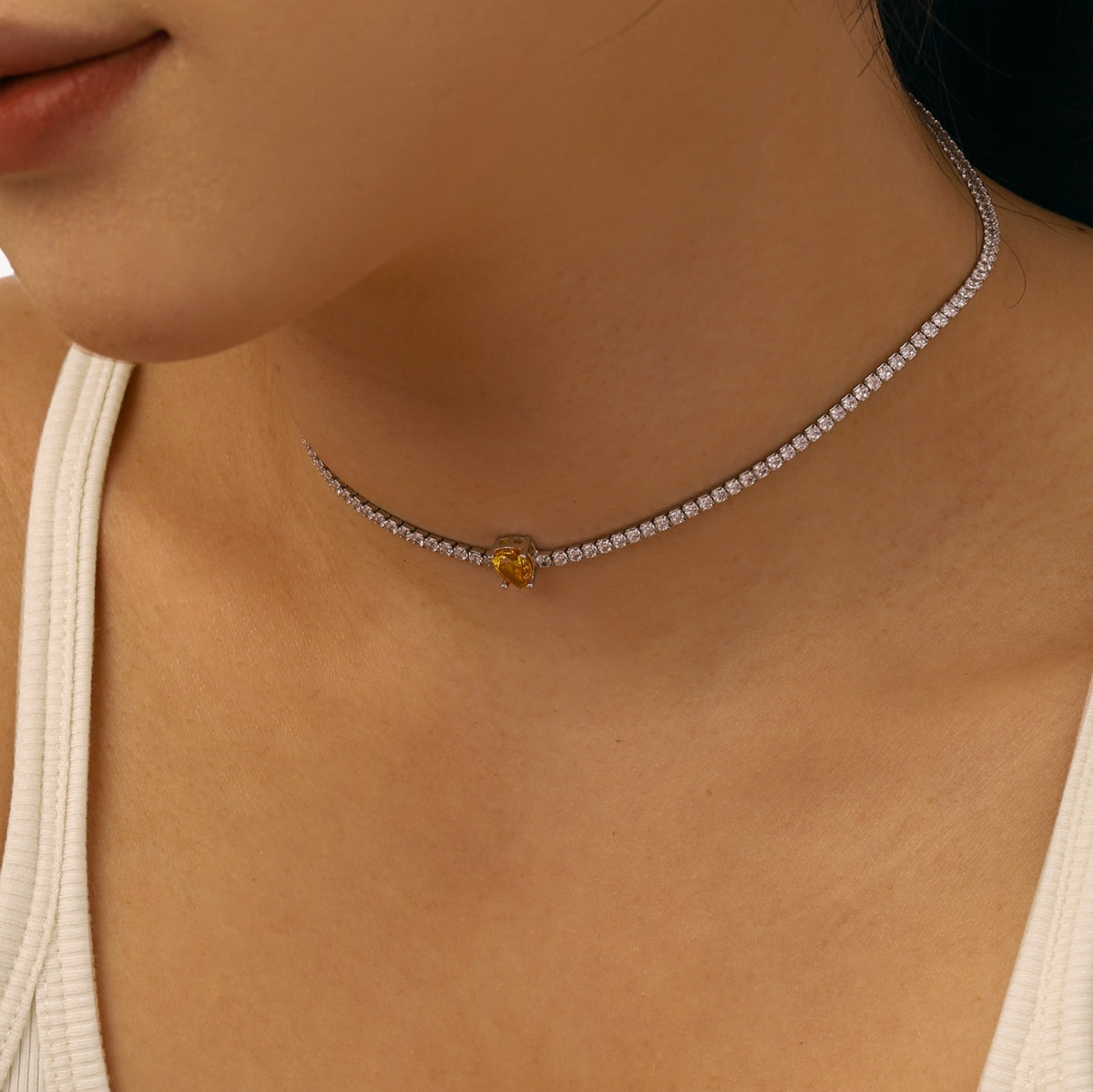 [Aurelle Style]1.0 carat Unique Pear Cut Tennis Necklace