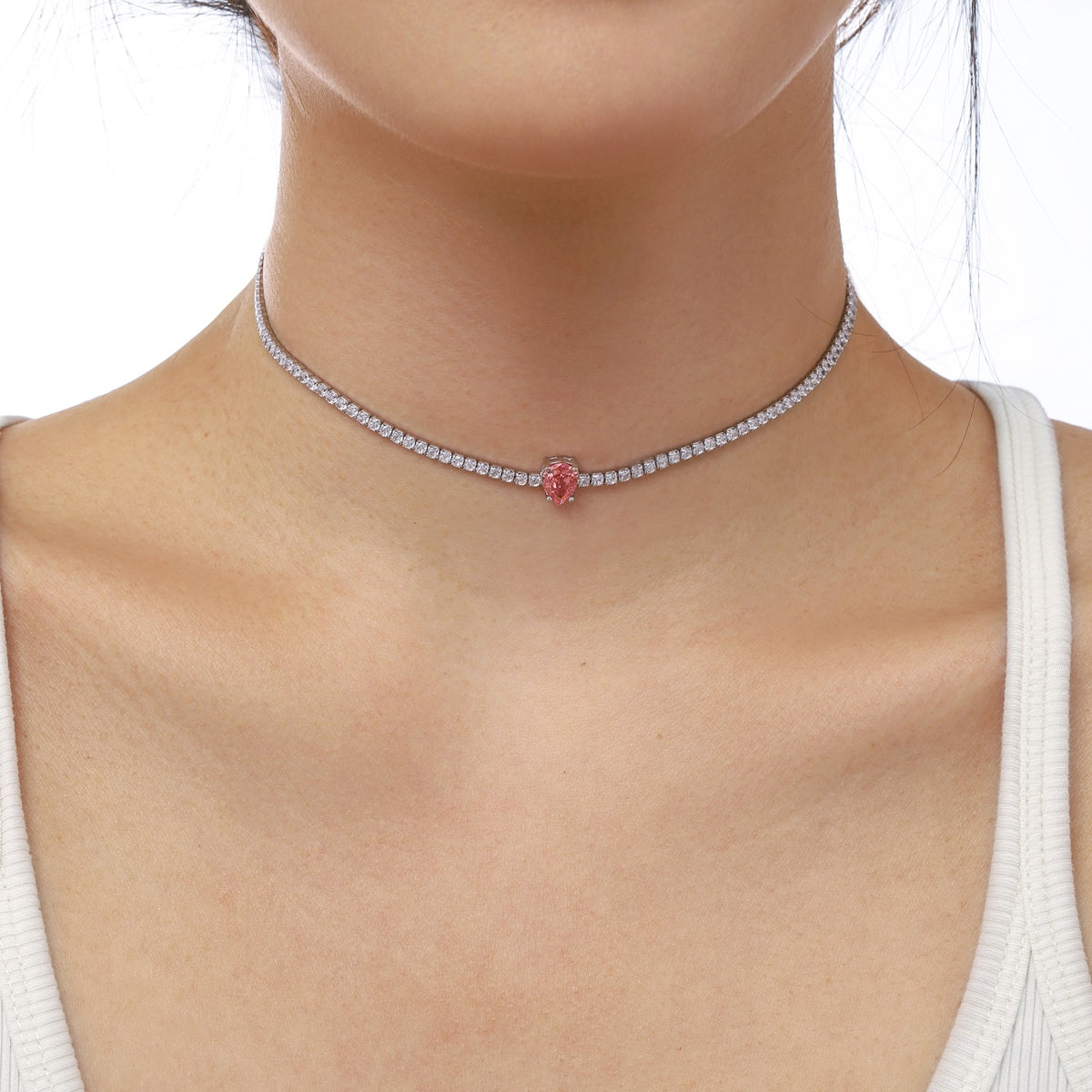 [Aurelle Style]1.0 carat Unique Pear Cut Tennis Necklace