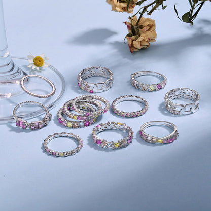 [Aurelle Style]Ornate Colorful Round Cut Tennis Ring