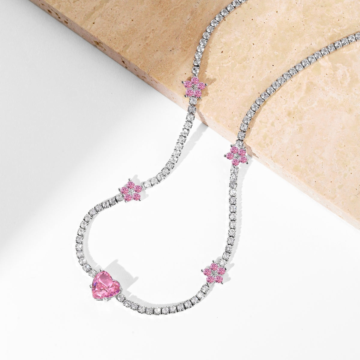 [Aurelle Style]Dazzling Pink Heart Flower Necklace