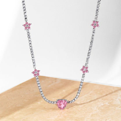 [Aurelle Style]Dazzling Pink Heart Flower Necklace