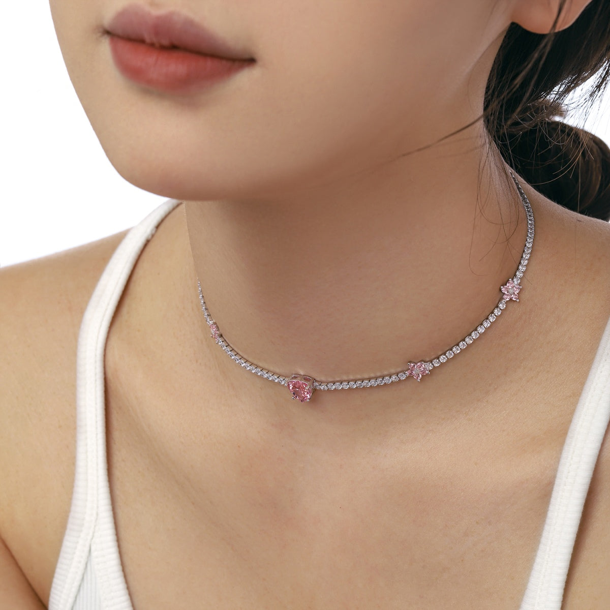 [Aurelle Style]Dazzling Pink Heart Flower Necklace
