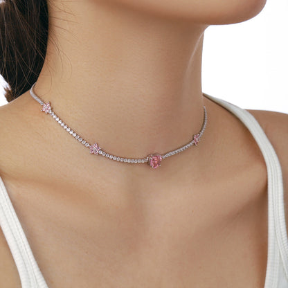 [Aurelle Style]Dazzling Pink Heart Flower Necklace
