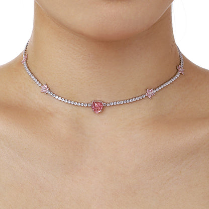[Aurelle Style]Dazzling Pink Heart Flower Necklace