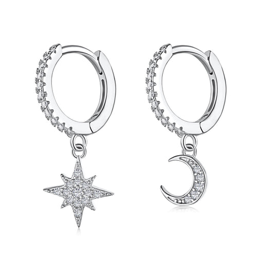 [Aurelle Style]Star and Moon Asymmetric Earrings