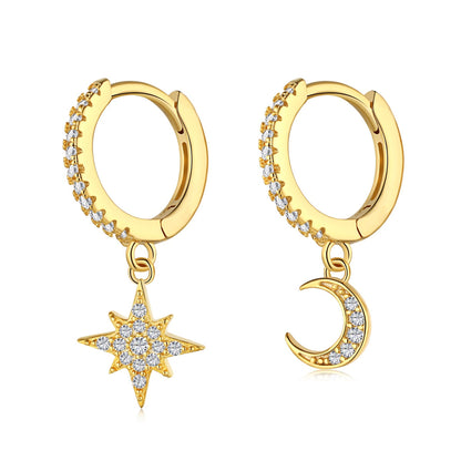 [Aurelle Style]Star and Moon Asymmetric Earrings