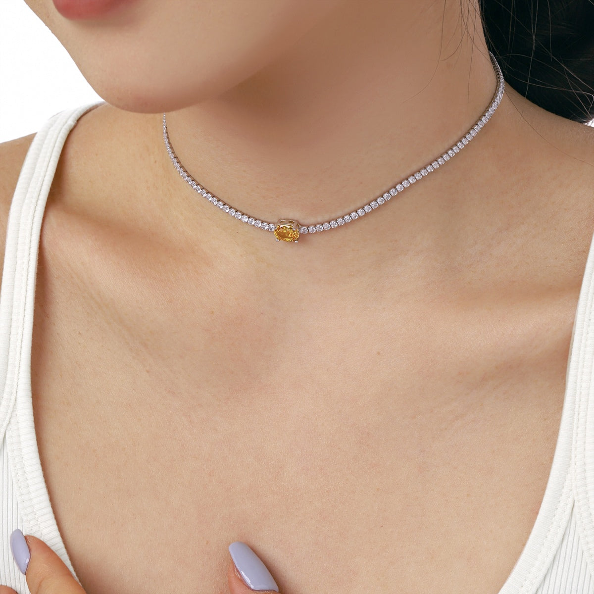 [Aurelle Style]1.0 Carat Shining Oval Cut Necklace