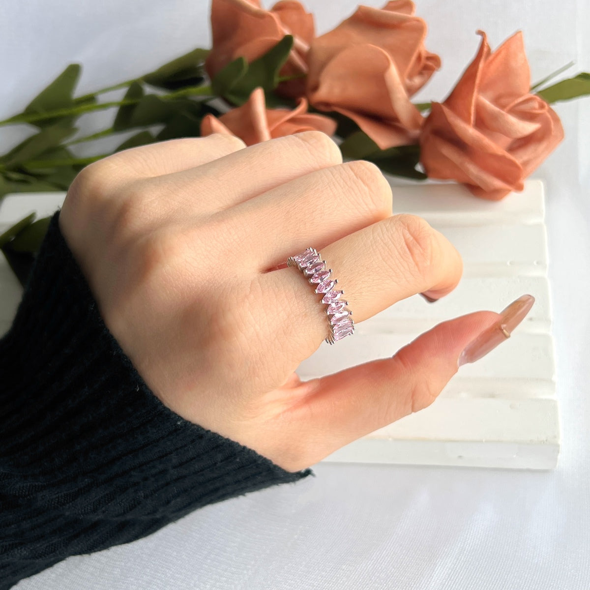 [Aurelle Style]Gorgeous Marquise Cut Tennis Ring