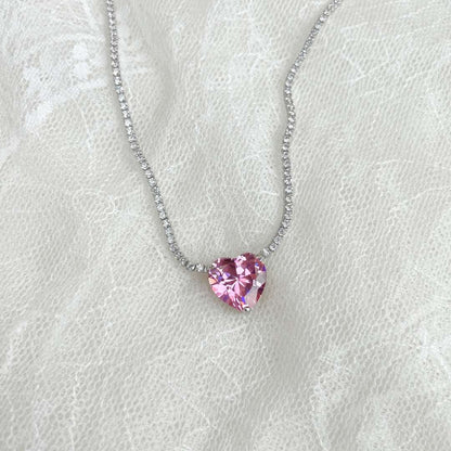 [Aurelle Style]8.0 Carat Versatile Colorful Sweet Heart-Shaped Tennis Necklace