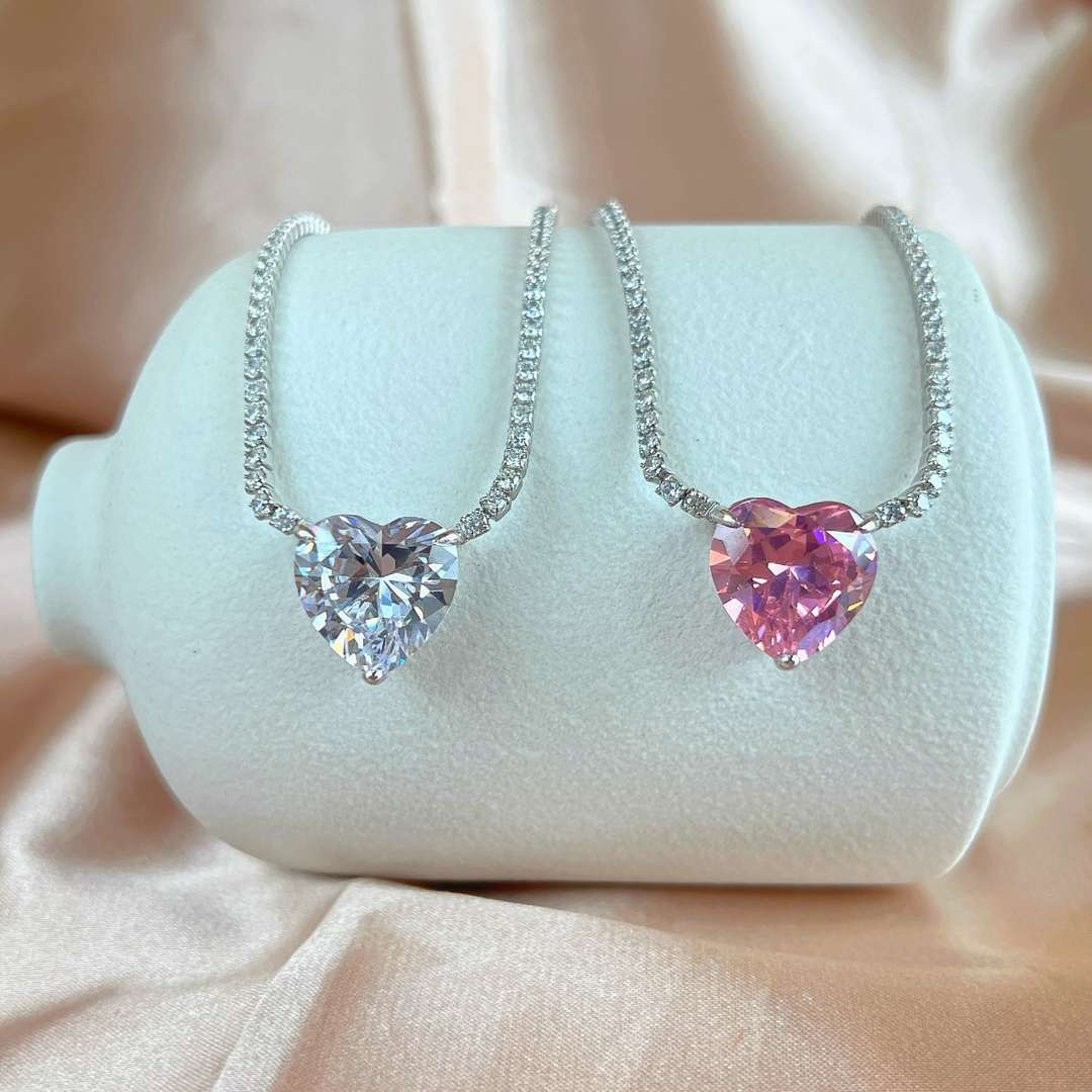 [Aurelle Style]8.0 Carat Versatile Colorful Sweet Heart-Shaped Tennis Necklace