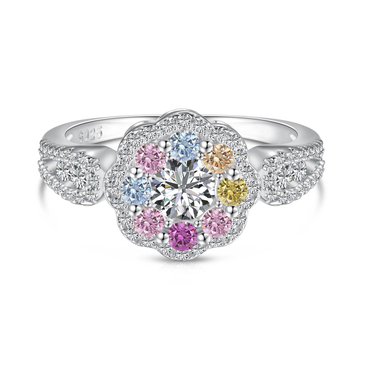 [Aurelle Style]Delicate Colorful Round Cut Flower Shape Wedding Ring