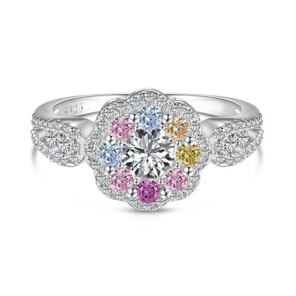 [Aurelle Style]Delicate Colorful Round Cut Flower Shape Wedding Ring