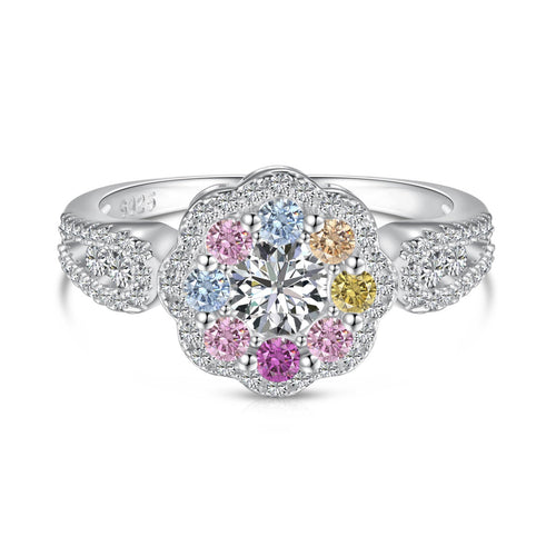[Aurelle Style]Delicate Colorful Round Cut Flower Shape Wedding Ring